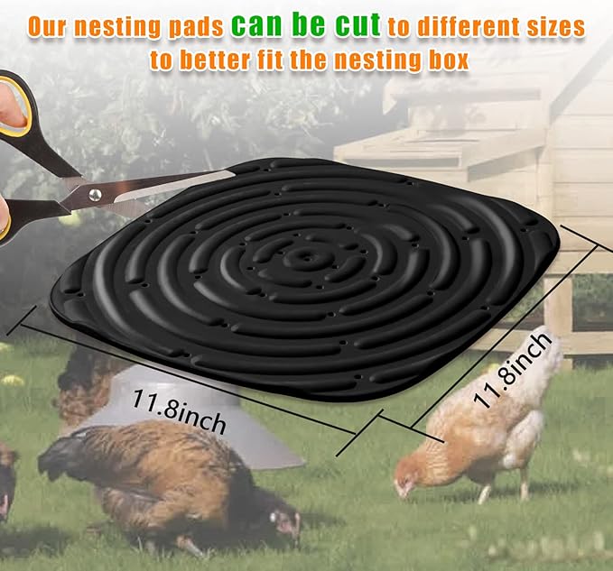 Skimzy Chicken Nesting Box Pads, 12 x 12 in Washable Reusable Nest Box Liners, 6-Pack, Breathable Drainage Design, Black