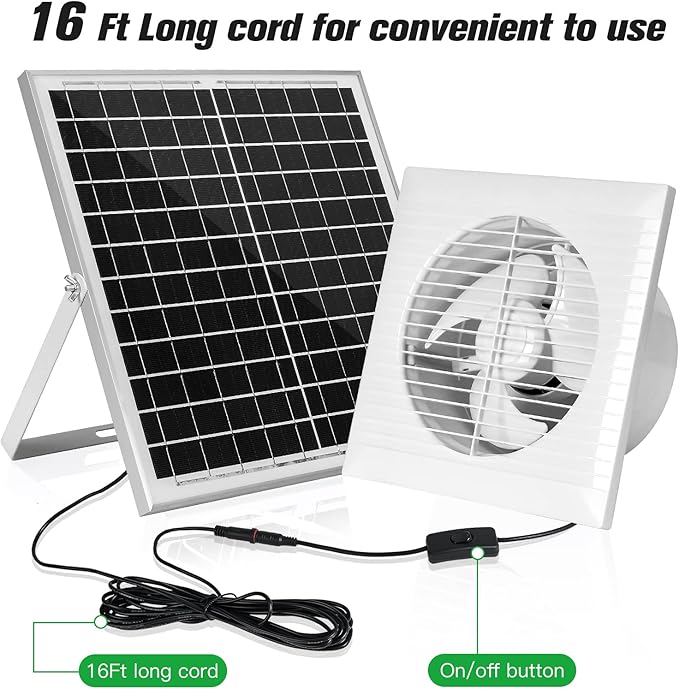 Solar Powered Exhaust Fan, 25W Solar Panel + 8" Ventilation Vent Fan for Outside Greenhouse, Chicken Coop, Shed, Pet House