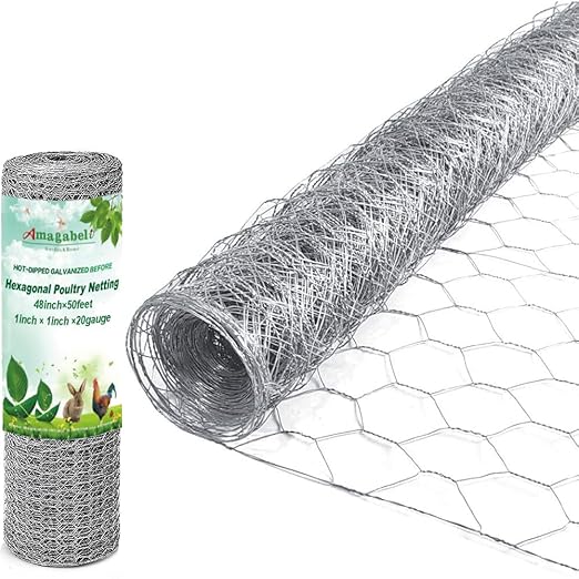 AMAGABELI GARDEN & HOME 1 inch 48inchx50ft Hexagonal Poultry Netting Galvanized Chicken Wire Mesh Fence 20gauge Large Frame with Chicken Netting Rabbits Pets Dog Cat Vegetable Garden fencing