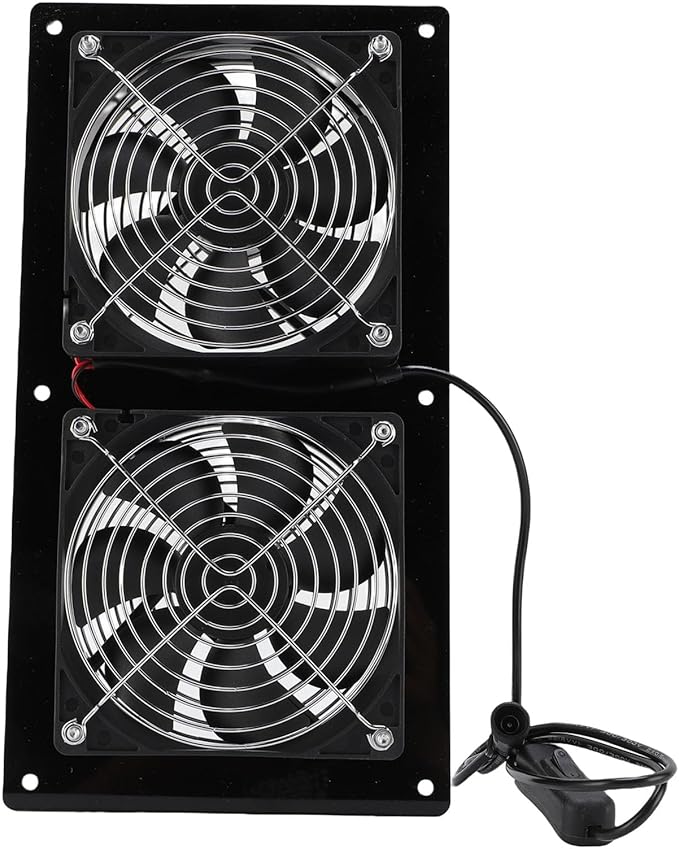 Solar Powered Dual Fan Ventilator for Chicken Coop Greenhouse, Water Proof Solar Exhaust Fan Kit for Pet House, 15W Panel Powered Shed IP67 Small Chicken Coop