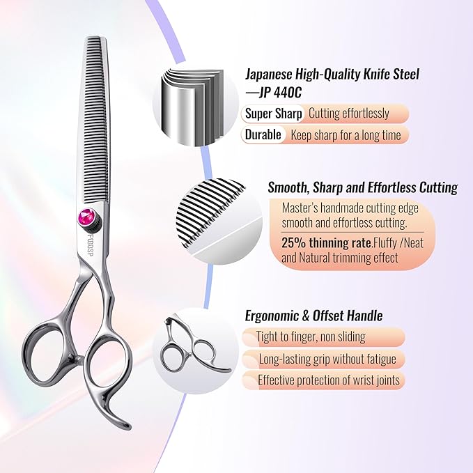 Thinning Shears for Dogs 7 in Professional Dog Thinning Shears for Grooming 56 Teeth Dog Grooming Scissors for Pet Cat Japanese 440C Stainless Steel(7.0'',Blending)