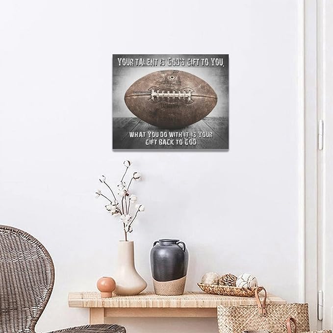 Vintage Football Sport Poster Wall Decor Inspirational Quotes Rugby Pictures Canvas Prints Framed Artwork Home Decor For Boys Room Bedroom Gym 20"x16"