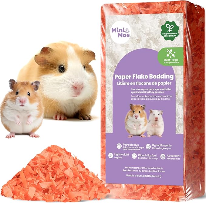 mini&moe Guinea Pigs Bedding Hamster Bedding: Moisture Absorbent and Dust-Free Natural Paper Small Pet Bedding - for Guinea Pigs, Hamsters, and Rabbits, 17 Liters