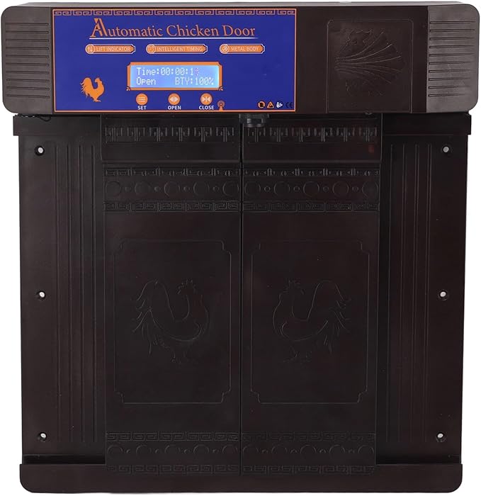Automatic Chicken Coop Door Solar Powered Poultry Door Opener with Timer Mode Anti Pinch IP45 for Chickens Ducks Geese (Dark Brown)