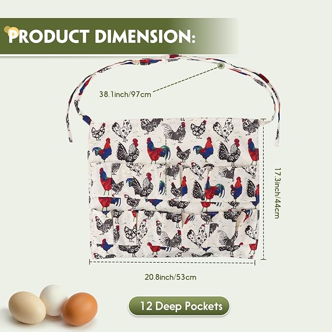 Egg Apron - Collect Eggs from Chicken, Duck, Goose with 7 Pouches - Perfect for Housewife, Farmhouse, Kitchen, Restaurant, Parent-Child Activities