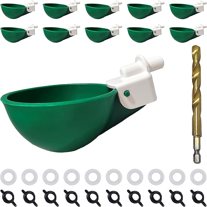 Farmight Automatic Poultry Waterer Kit – Leak-Free Large Self-Filling Cups with Drill Bit for Chickens, Ducks, Quail, Geese & Turkeys - 10 Pack