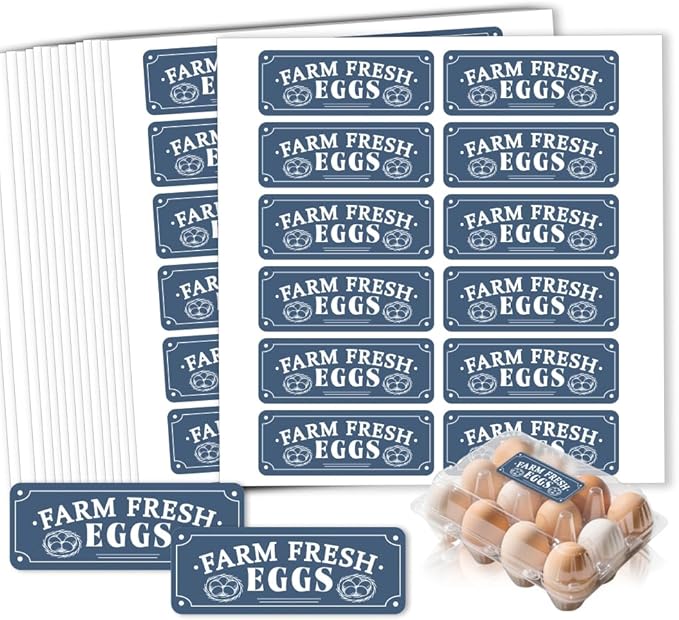 180 Pcs Farm Fresh Eggs Carton Labels, 2.6 x 0.98 in Rectangular Retro Style Blue Tones Unwashed Eggs Labels Self-Adhesive Egg Packaging Stickers for Chicken Egg Box Container Farm Supplies