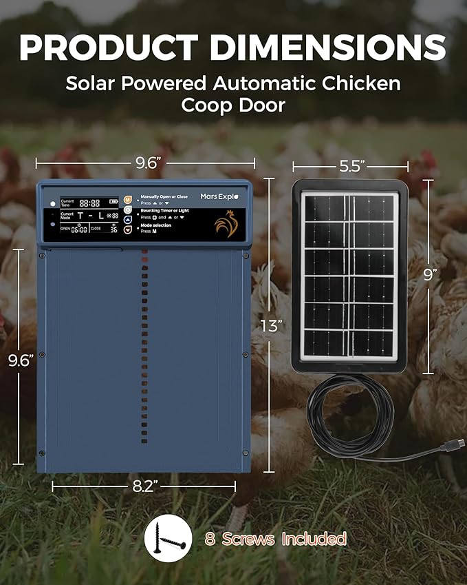 Automatic Chicken Coop Door Solar Powered, LCD Display, Timer & Light Sensor, 20-m Remote Control,Electirc Door,4 Modes, USB Rechargeable Battery, Light Blue