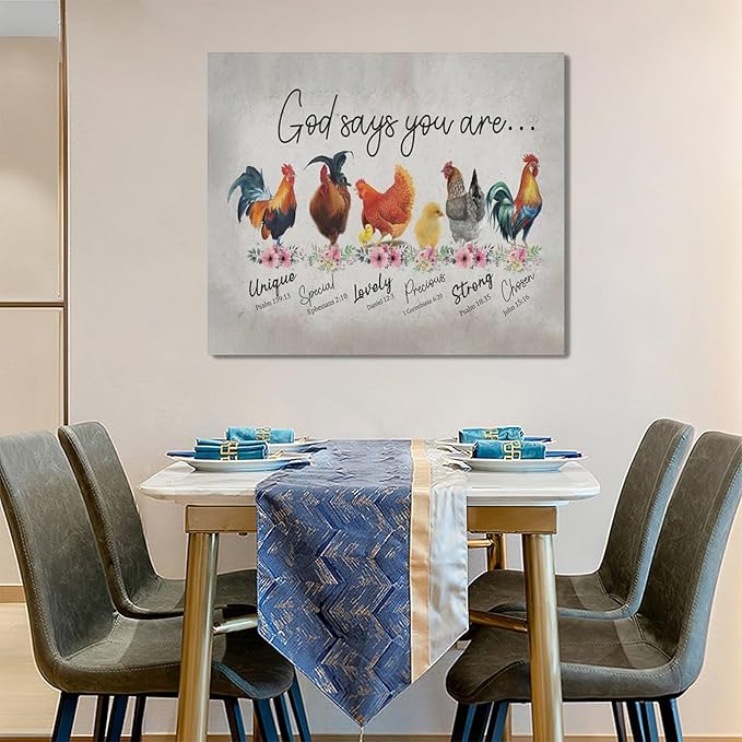 banonaty Rooster Kitchen Decor Wall Art Rustic Farmhouse Chicken Pictures Wall Decor Country God Says You Are Canvas Prints Framed Artwork Home Office Decorations For Bathroom Dinning Room 24""x20""