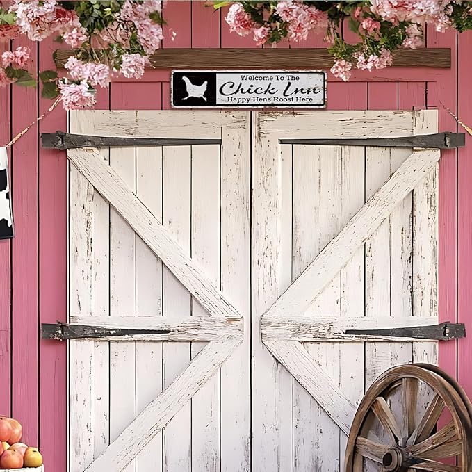 Rustic Farmhouse Style Chicken Coop Sign, Metal Outdoor Chicken House Signs, Chick Inn signs, Retro Metal Tin Sign, Farmhouse Decor, Backyard Hen House Gift 15.8x4 Inch