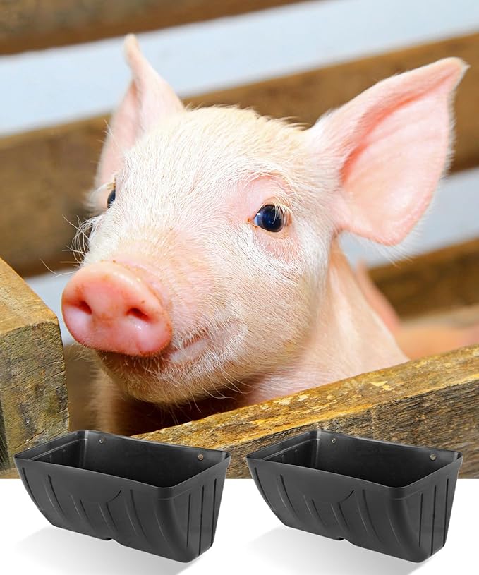 Chicken Feeder, 3 Pack, Poultry Feeders and Waterers, Hanging Goat Feeder, Livestock Fence Feeder, Feed Trough and Waterer Bucket with Clips, Black
