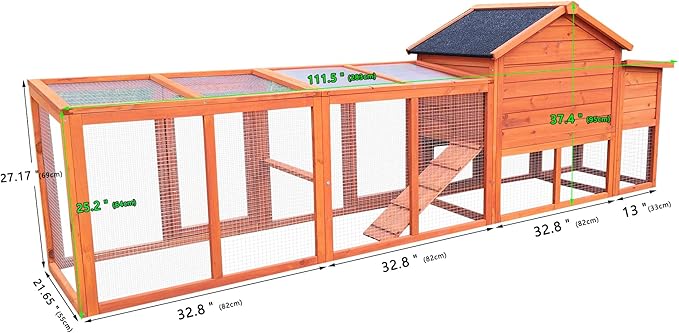 ZMAD Large Chicken Coop with Run, Wooden Hen House for 2-5 Chickens, Outdoor Chicken Run Poultry Cage Rabbit Cage Duck House with Nesting Box (Red)