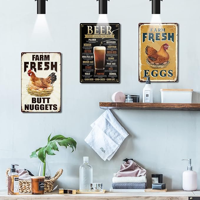 Farm Fresh Butt Nuggets Metal Chicken Coop Sign, Funny Chicken Decor for Country Cottage, Egg Sale Outdoor Wall Art 8x12Inch