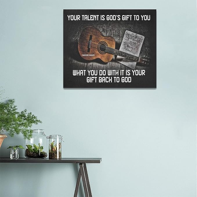 Vintage Guitar Wall Art - Chords Pictures Canvas Prints - Inspirational Artwork for Music Studio, Bedroom, Living Room, Bathroom - 24"x20"