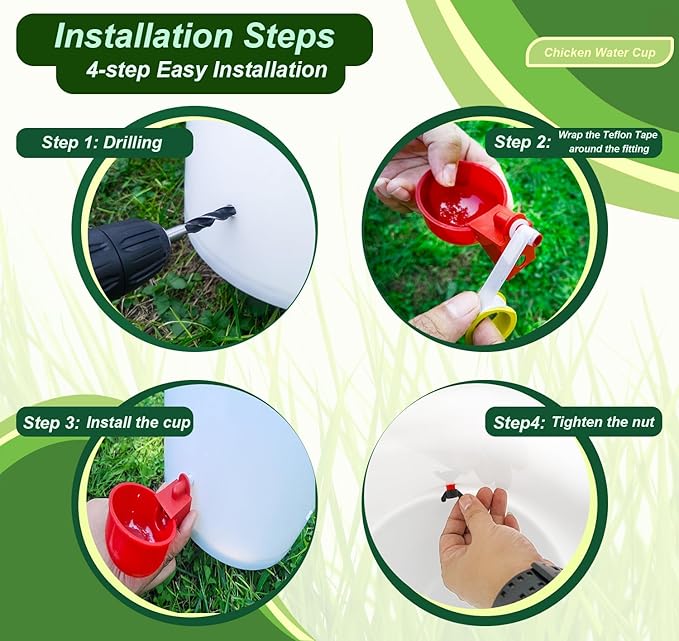 Automatic Chicken Feeder & Waterer Set - 8 Feeder Ports + 8 Water Cups, DIY Ratproof Waterproof Poultry Supplies