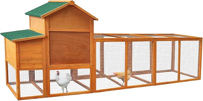 RUNVA Large Chicken Coop with Run, Wooden Hen House for 2-6 Chickens,Poultry Pet Hutch with Nesting Box