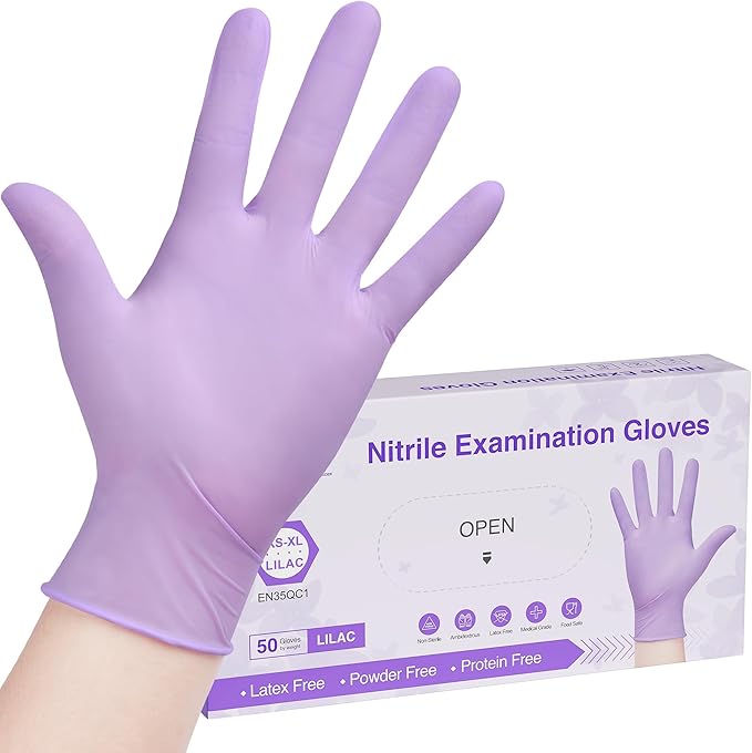 Disposable Nitrile Exam Gloves, 3-mil, Lilac Gloves Disposable Latex Free, Powder Free