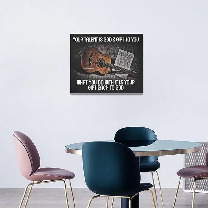 Vintage Guitar Wall Art - Chords Pictures Canvas Prints - Inspirational Artwork for Music Studio, Bedroom, Living Room, Bathroom - 20"x16"