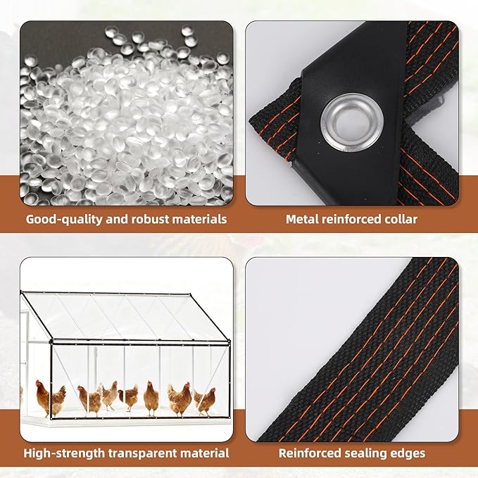 2pcs Chicken Coop Cover Tarpaulin, 3x1m/9.84x3.28 Feet Waterproof Clear Tarp for Chicken Coop with 30 Cable Ties Heavy Duty PVC Plastic Pheasantry Runway Cover Wrap for Outdoor Farm Shed