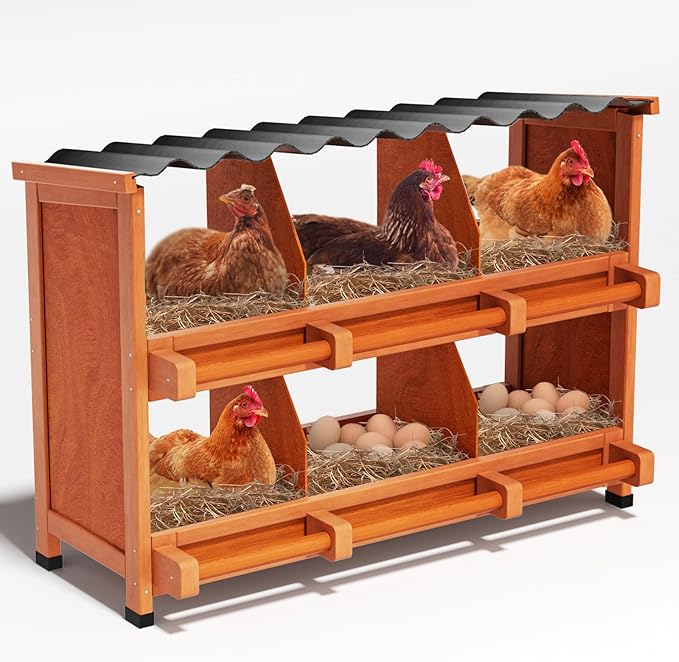 Chicken Nesting Boxes,6 Compartments Wooden Nesting Boxes for Chickens,Laying Boxes for Hens Ducks Poultry Protect Eggs Chicken Coops Easy Egg Collection (6 Hole)