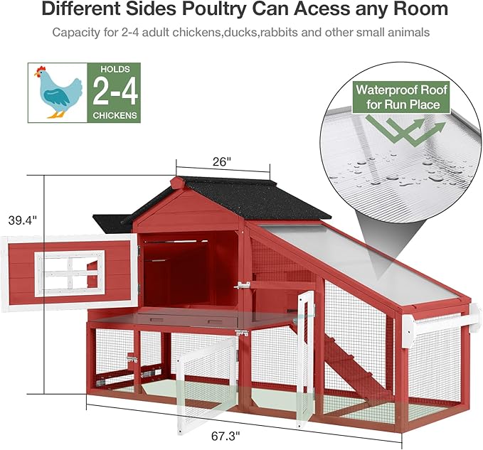 Chicken Coop with Wheels, Outdoor Chicken Tractor with Leak-Proof Tray, UV-Resistant Roof & Nesting Box for Chickens, Ducks, Rabbits