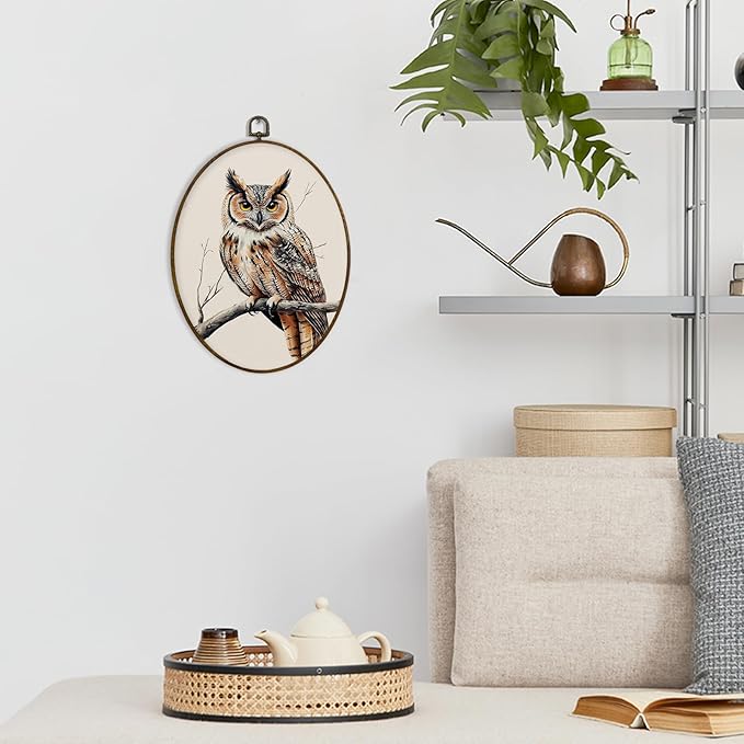 dvhdajed Vintage Owl Gifts Oval Wall Art Decor,Farmhouse Owl Canvas Prints Framed Canvas Art,Gifts for Owls Lovers Women,Retro Rustic Owls Oval Wall Hanging Decor for Bedroom Living Room, 8.7x11.3 In