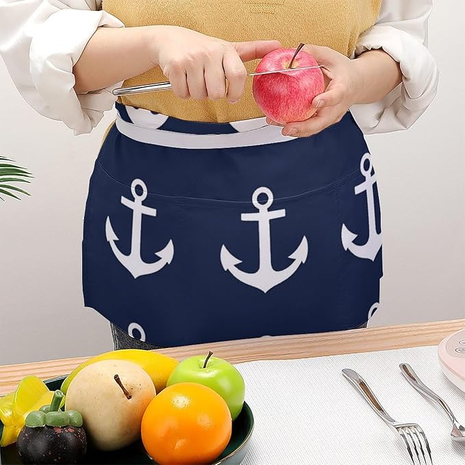 Unisex Apron for Cooking Server Waitress Half Waist Apron with 3 Pockets