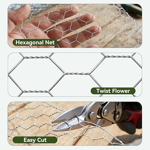 AmagabeliI Chicken Wire 13.7 in x 236 in Poultry Wire Netting Hexagonal Galvanized Mesh Garden Fence Barrier for Craft Projects Bird Pet Rabbit Chicken Fencing Roll Raised Bed