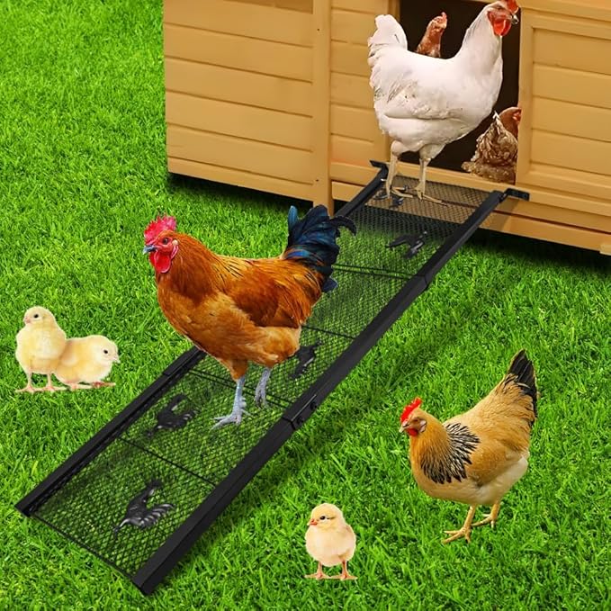 3 Piece Chicken Coop Ramp, Heavy Duty Chicken Ladder with Anti-Slip Ramp, Ladder Length Adjustable Poultry Ramp for Hens and Ducks Henhouse