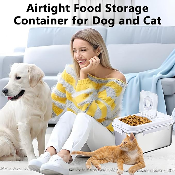 Sanbo Cat Food Storage Container Stainless Steel with Scoop, Airtight Pet Metal Food Storage Bin,Puppy Food Canister,Storage Box with Date Tracker for Kitchen (Sliver, 10L)