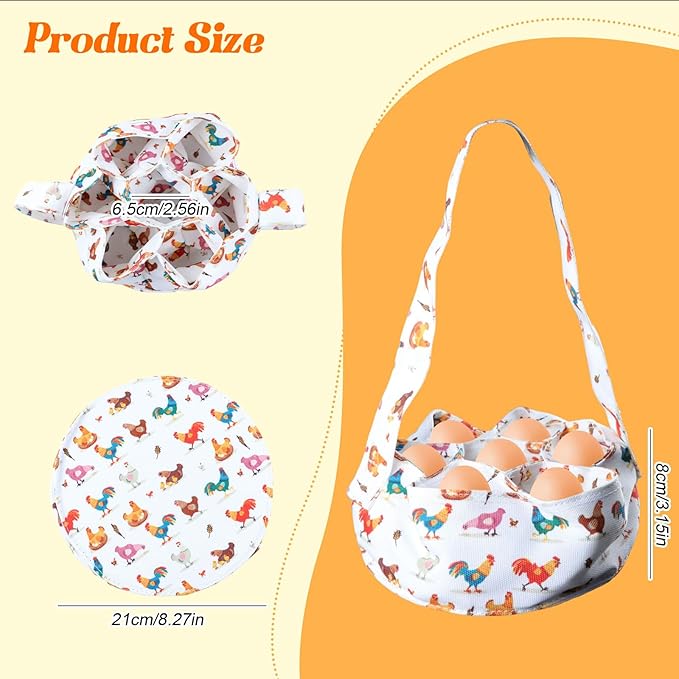 Eggs Collecting Basket with 7 Pouches, Eggs Gathering Basket Canvas Carrying and Collecting Chicken Egg Bags for Farmhouse Chicken Hen Duck Goose Housewife Garden Transporting Storage