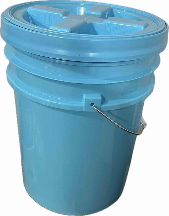 House Naturals 5 Gallon Food Grade Made in USA Plastic Bucket with Screw On Air Tight Double Gasket lid, (Pack of 3) (Aqua Buckets -Aqua Lids)