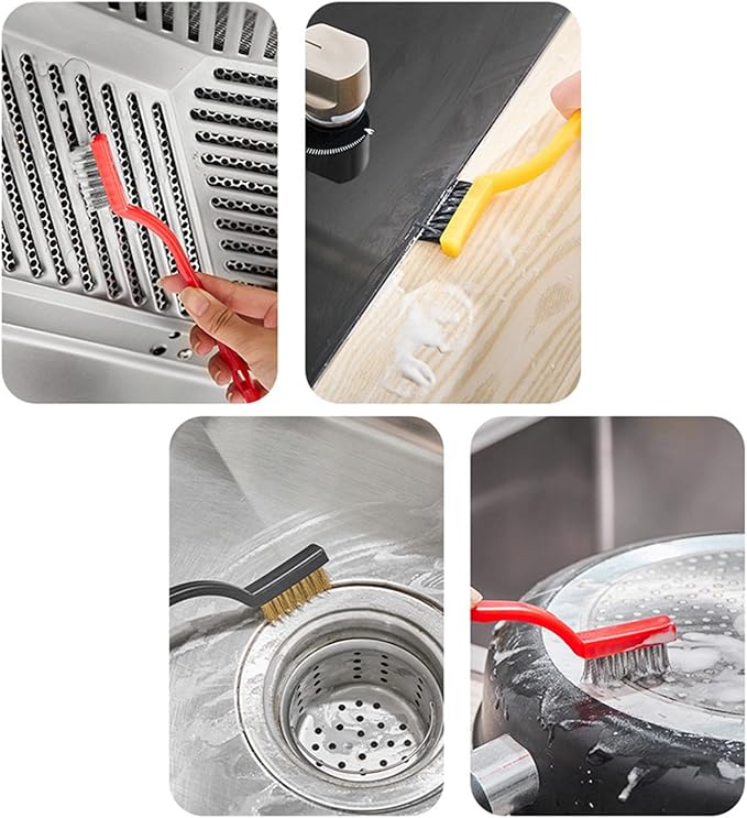 8Pcs Kitchen Crevice Cleaning Brush Set Grill Brush,Multi Purpose Hard Bristle Brushes,Scraper,Rubber Gloves for Deep Cleaning Gap,Car,Sink,Corners,Tight Spaces,Blender,Range Hood,Stove Clean