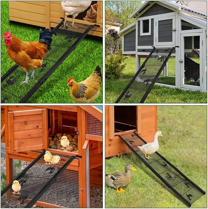 4 Piece Chicken Coop Ramp, Heavy Duty Chicken Ladder with Anti-Slip Ramp, Ladder Length Adjustable Poultry Ramp for Hens and Ducks Henhouse