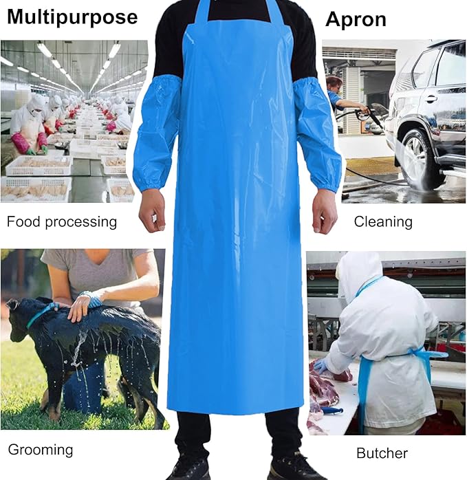 ELEBOX Waterproof Oil Proof Bib Apron Utility Apron Chemical Resistant Apron with Sleeve Work Apron Ultra Lightweight