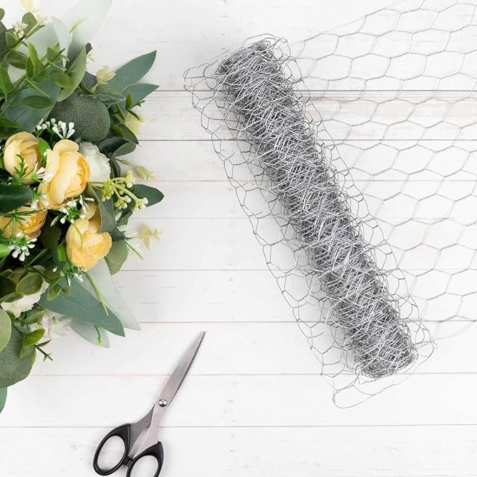 Efavormart Silver Galvanized Metal Hexagonal Chicken Wire Mesh, Garden Fence Poultry Netting DIY Craft Wire - 12" x16ft