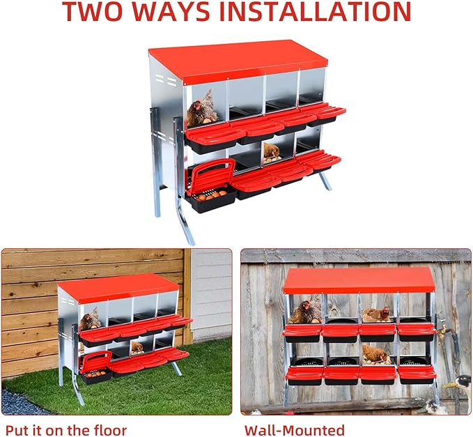 Chicken Nesting Boxes for Chickens,8 Hole Metal Roll Away Nest Box for Chicken Coop,Chickens Laying Egg, Lid Cover to Protect Eggs,Easy Egg Collection,Hen Roosting Boxes