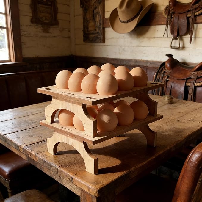 TAIANLE. Wooden Egg Holder Countertop Storage, Wooden Egg Stand Tray for Kitchen Stackable Double Layer Collecting Organizer, Farmhouse Rustic 2 Tier Gathering 24 Eggs Display Stand, 2 pcs