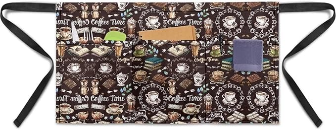 Waist Apron with 3 Pockets Waterproof 13 Inch Short Half Waist Aprons Women Men Server Aprons Waitress Waiter Apron