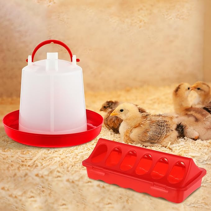 12 Pack Chicken Feeder and Waterer Set Bird Small Poultry Feeder Flip Top Bird Small Poultry Feeding for Pigeon Chick Drinker Duckling Quail Feeding Dispenser (1.5 L,Red)