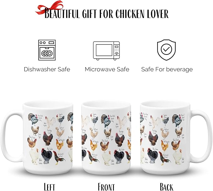 Vivulla68 Breeds of Chicken Coffee Mug 15Oz With Keychain, Chicken Gifts For Chicken Lovers, Chicken Mom Stuffs, Chicken Coffee Cup For Women, Chicken Themed Gifts, Chicken Lady Gifts