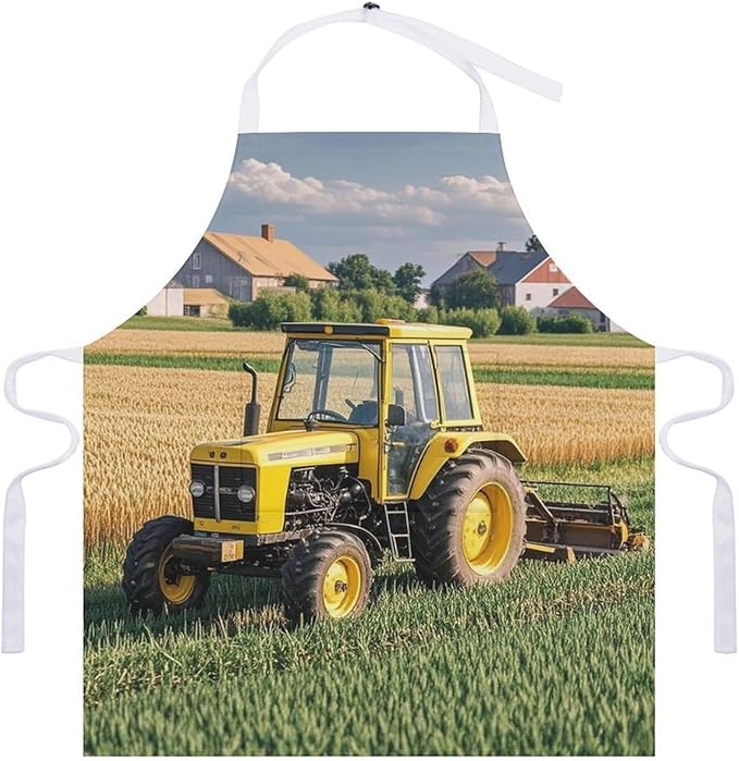 Adult Tractor Farm Apron Waterproof Apron with Large Pocket Adjustable Neck Strap Kitchen Bib Work Aprons Long Ties Cooking Baking Gardening Painting for Women Men