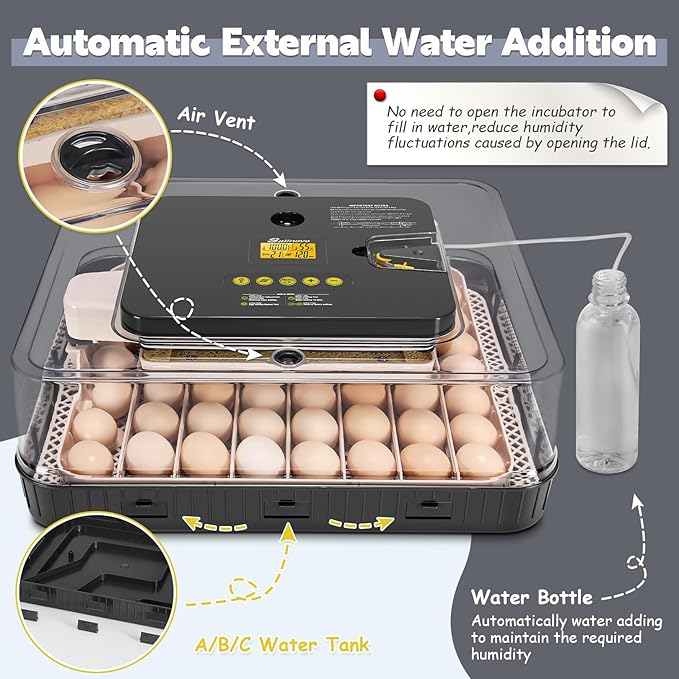 Sailnovo 56 Egg Incubator for Hatching Eggs with Automatic Egg Turning and Auto Humidification, Temperature Control, Egg Candler, Incubator for Chicken Eggs, Gray