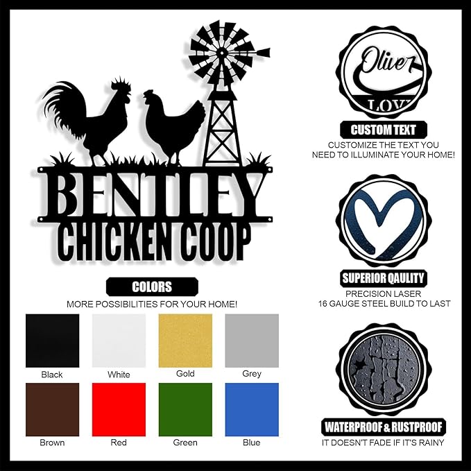 Custom Chicken Coop Metal Sign, Personalized Chicken Coop Sign for Outside, Custom Metal Hen House Farm Signs, Chickens Hen House Farmhouse Wall Art Decor