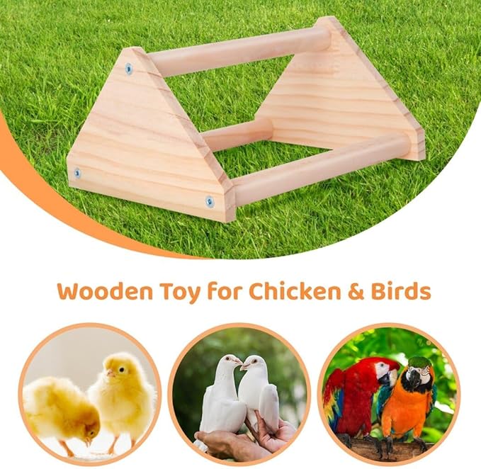 Chick Wooden Perch Stand, Training and Entertainment Roosting Bar for Chickens, Triangle Jungle Gym Toy in Wood for Coop & Brooder, 7.9 X 6.9 X 4.14’’