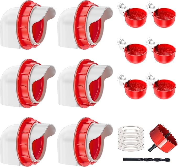Chicken Feeders and Waterers, 6 Ports Chicken Feeder No Waste and 6 Packs Chicken Water Cups