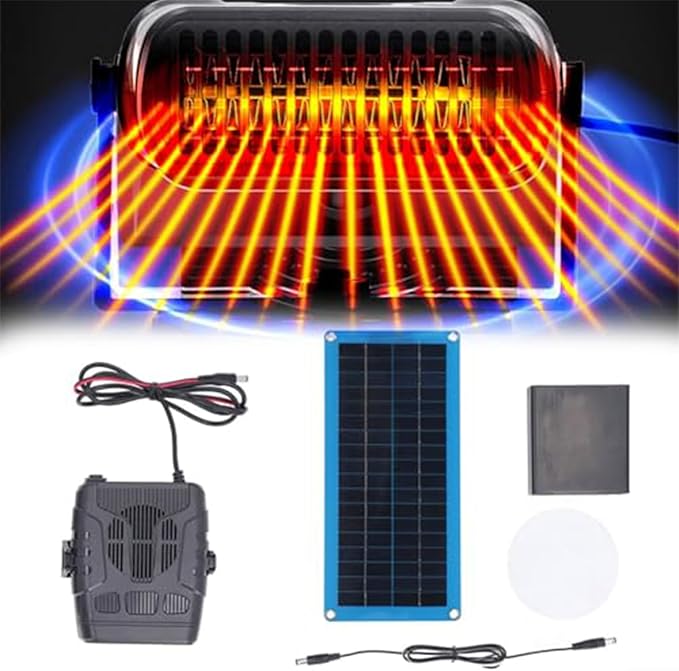 30W Solar Heater, Portable Solar Panel Greenhouse Heater Kit, Winter Poultry Warmer Coop Heateing Device, Windshield Defogger, SolarPowers Kit for Winter Car, Pet House, Charging Mobile Phones