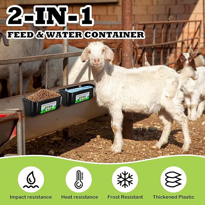 5 Pack Chicken Feeder, Duck Feeder Supplies, Hanging Fence Feed Trough with Clips for Goat, Sheeple, Piglet, Gooses, Turkeys, Dog Livestock Poultry, 8 Quarts in Total, Feed Scoop Included, Black