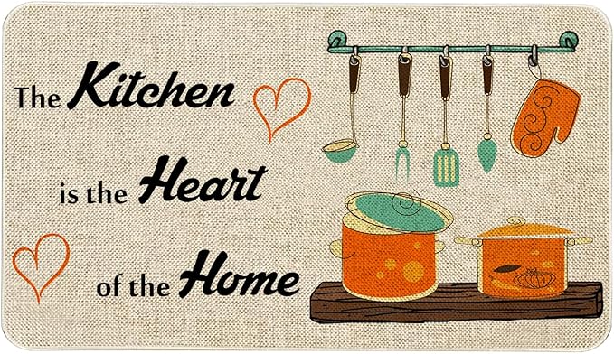 Roszwtit Farmhouse Kitchen Rugs and Mats, The Kitchen is The Heart of The Home Door Mat, Seasonal Washable Non-Slip Floor Mats for Home Kitchen Decor 30x17 Inch