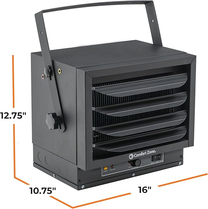 Comfort Zone Hard-Wired Ceiling Mount Garage Electric Space Heater, Fan-Forced, 5,000 watt, 240 volt, Overheat Protection, Thermal Cut-Out Switch, Ideal for Workshop & Garage, ETL Compliant, CZ220BK